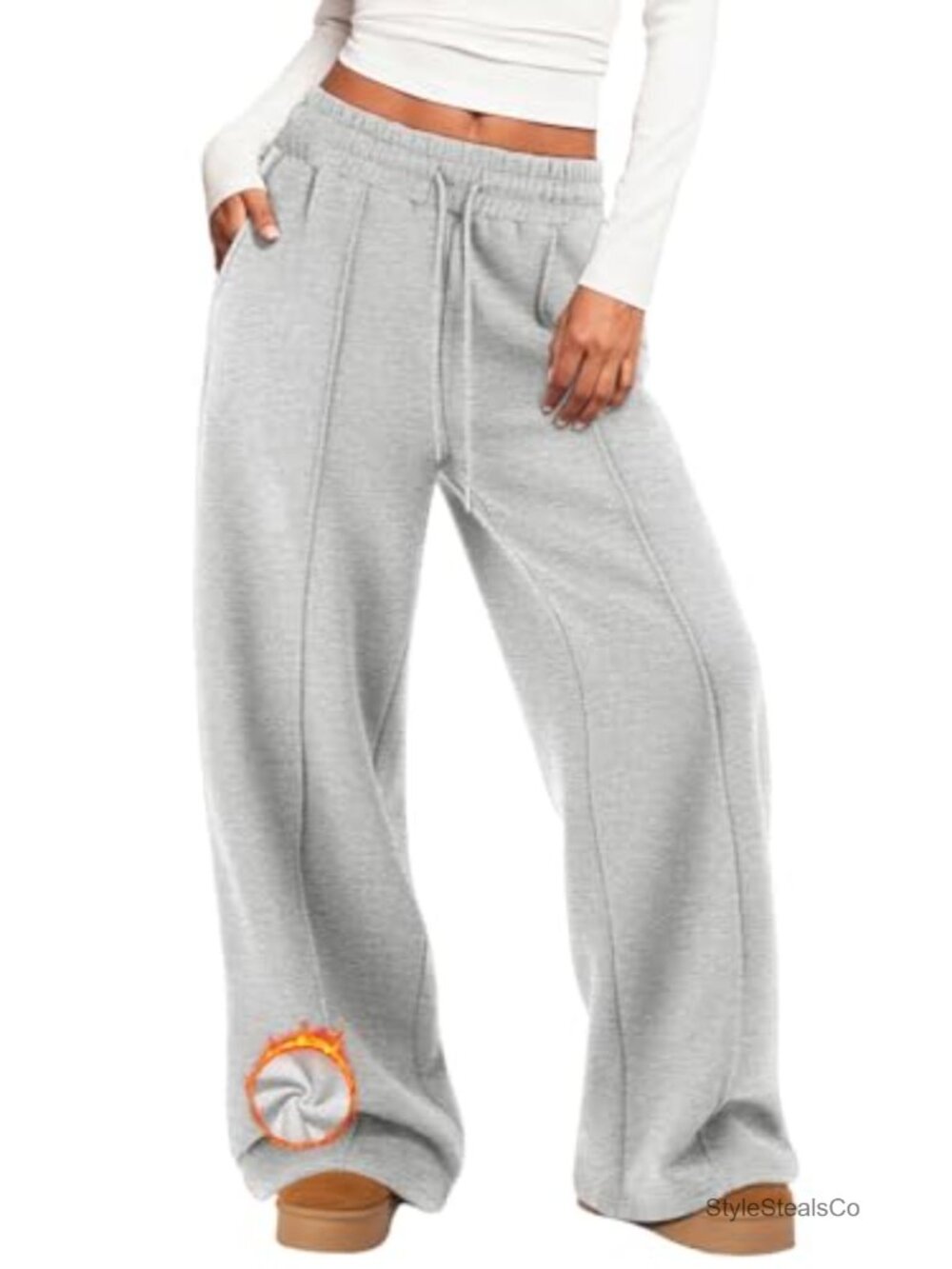 Women's Fleece Lined Wide Leg Sweatpants Baggy Drawstring Athletic Joggers